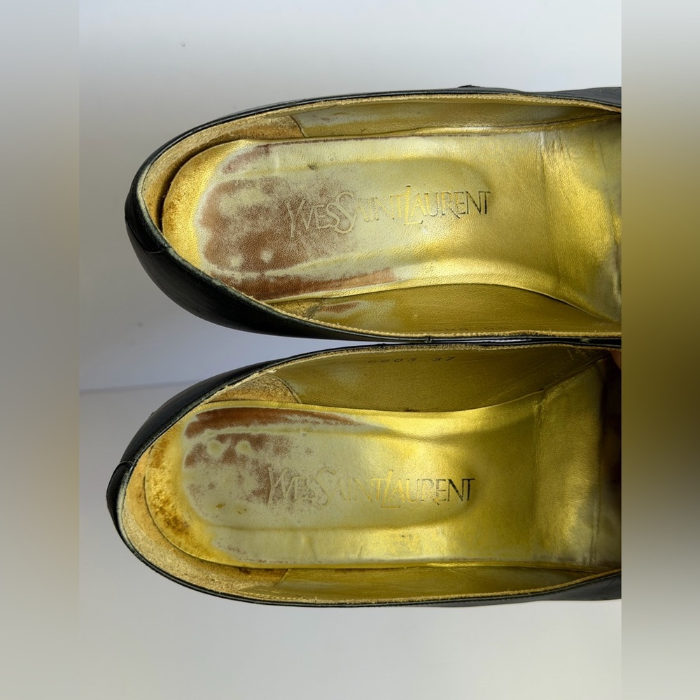 Yves Saint Laurent Black Leather Square-bow Block Heel Pumps Size 37 - Picture 3 of 11